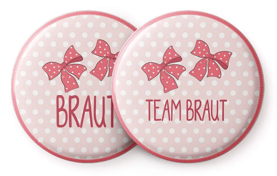 spielehelden-jga-frauen-buttons-schleife-pink-12er-set-braut image 1