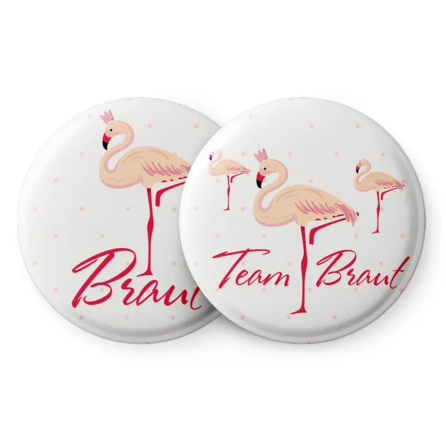 spielehelden-jga-frauen-12er-buttons-flamingo-braut-team-braut image 1