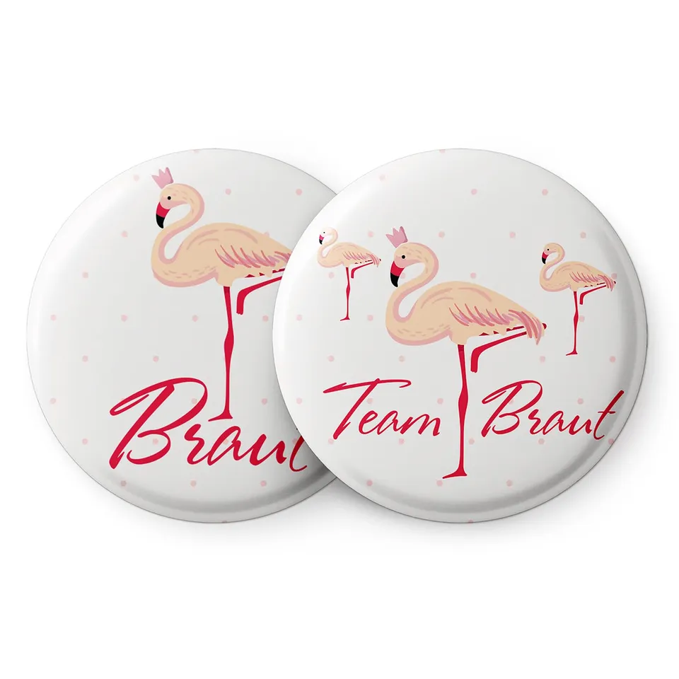 spielehelden-jga-frauen-12er-buttons-flamingo-braut-team-braut image 1