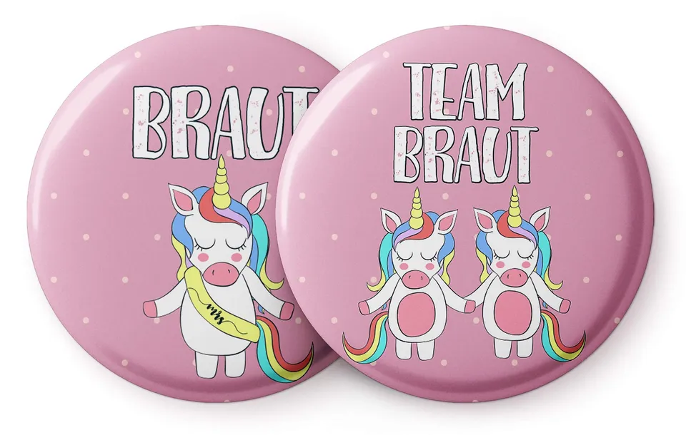 spielehelden-jga-frauen-einhorn-buttons-set-12er-56mm image 1